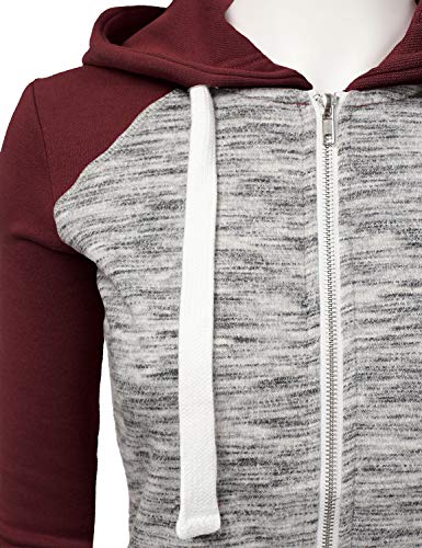 Ninexis Womens Long Sleeve Raglan Zip Up Hoodie Basic Casual Hooded Sweatshirt Melangeburgundy Xl #TOP3