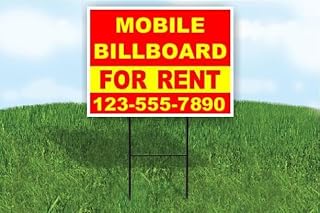 Mobile Billboard For Rent Red Yellow Customizable Yard Sign Double Sided 18 in. x 24 in. with Stand | Add Phone Number Email Business Name or Personalized Message | Outdoor Weatherproof Property Sign | Custom Road Display | Qty 1