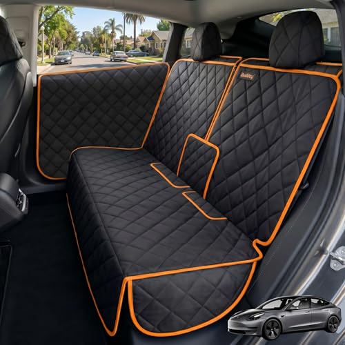 iBuddy Back Seat Cover for Tesla Model Y/3 with 2 PCS Door Protector Easy to Install Rear Seat Protector for Kids/Dogs Protects Car Seat from Messes No Chemical Smell Bench Seat Cover for Model Y/3