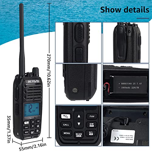 Retevis Rm21 Handheld Floating Marine Radio,Submersible,Noise Cancelling,Clear Audio,Backlit Lcd Display,Noaa Weather, Radio Marine With Charging Base And Charger For Boat Kayaking Jet Ski Voyages #TOP7