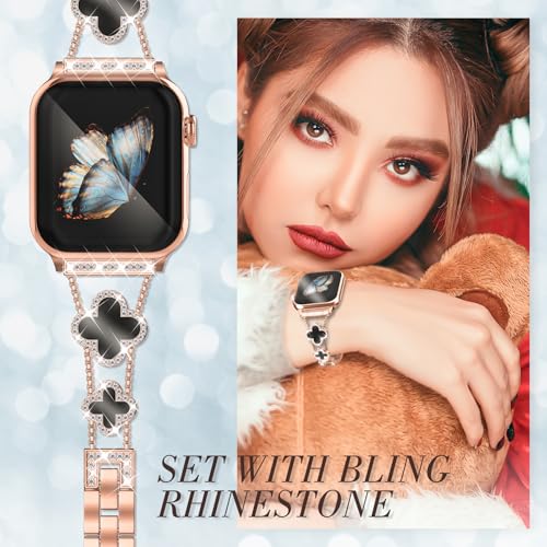 Rose Gold Band Women, for Apple Watch Series 11 46mm, Clover Rhinestone by LUOHIA - Used condition - Image 3