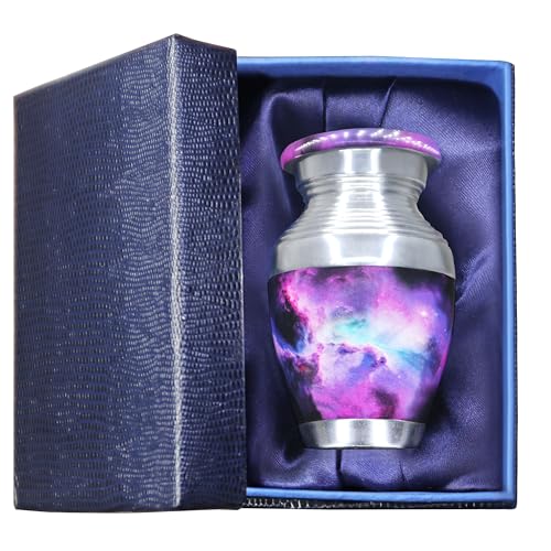 M MEILINXU Small Galaxy Urn, Purple Keepsake Urns, Mini Urn for Human Ashes
