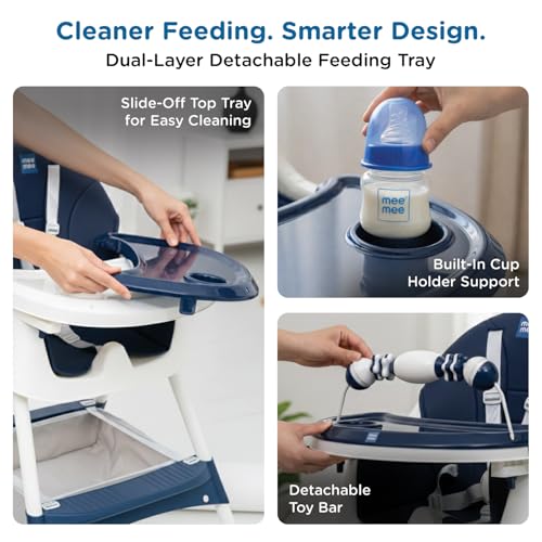 Image of Mee Mee Cherub Baby High Chair for Baby Feeding, 5-in-1 Convertible Kids Feeding Chair Compact Fold, High Adjustable, Play Chair Booster Seat Dual Meal Trays, 0.5 to 3 Years Kids (Blue)