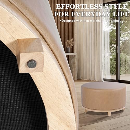 Image of HomePop 32 inch Haven Ottoman with Wood Base - Sand Faux Leather