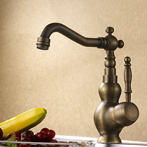 Hiendure® Grifería para fregadero alto Grifo Mezclador para cocina con con ducha extraible - Latón viejo