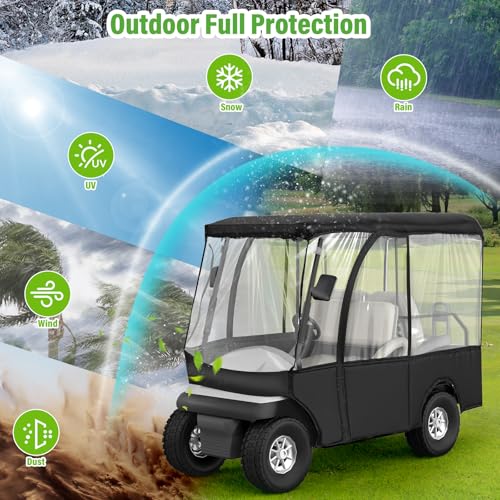Golf Cart Enclosures 4 Passenger for Club Car DS Precedent,Golf Cart Cover for 4 Person, with Roll-Up and Removable Windshield 600D Oxford Rain Cover All Weather Outdoor Protection