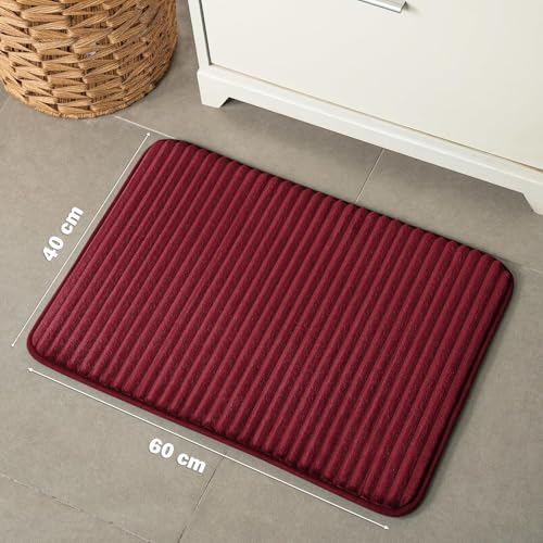 Image of SANMARINO Ultra Soft Memory Foam Bath Mat 16 inch x 24 inch | Non-Slip, Thick & Water Absorbent Bathroom Rug | Quick Dry Shower Floor Mat | Bath Rug for Bathroom & Home Decor - (Red, 40 x 60 cm)