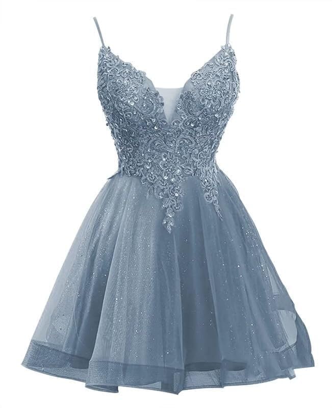 Lace Applique Tulle Homecoming Dresses Sparkly Lace Applique Short Prom Teens Quinceanera DAMA Dress for Teens4