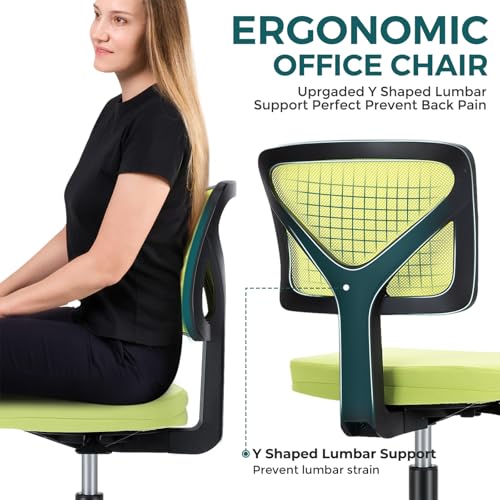 Image of DUMOS Small Desk Chair Armless, Ergonomic Adjustable Home Office Swivel Rolling Task Chair No Arms, Comfy Mesh Mid Back Computer Work Vanity Desk Chiars with Wheels for Small Spaces, Green