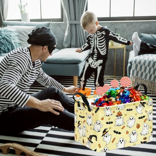 Image of Halloween Basket Yellow Pumpkin Ghost Storage Toy bin For Boys Girls Kids