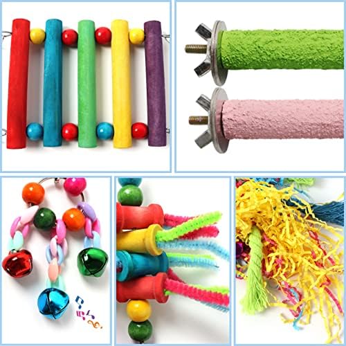 PietyPet Bird Toys Swing Hanging Standing Chewing Toy, 6 pcs Bird Parakeet Toys Cage Accessories for parakeets, Cockatiel, Parrot
