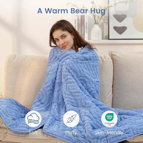 Image of Sherpa Fleece Adult Weighted Blanket Great for Sleep, 15 lbs Dual Sided Soft Fuzzy Heavy Blankets for Couch Bed Sofa, Cozy Warm Fluffy Arched Jacquard Throw for Winter (Blue, 48 inch x 72 inch, 15 Pounds)