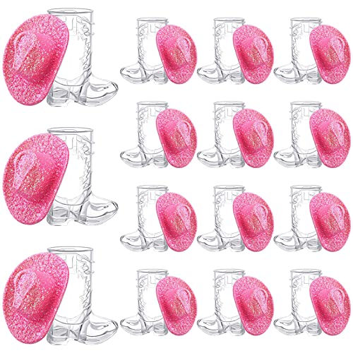 Vesici 30 Pcs Cowgirl Mini Neon Hat Western Cowboy Boot Glass, Glitter Pink