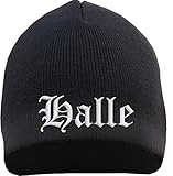 kurze modische Form HB_Druck Halle Beanie - Bestickt - Mütze Einheitsgröße Schwarz