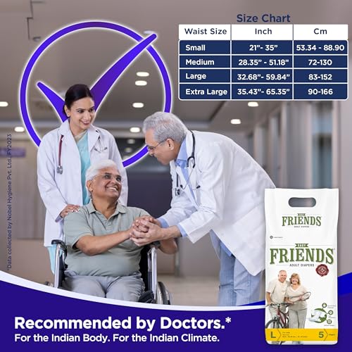 Image of Friends Easy Adult Diapers Tape Style -(Large) with odour lock and Anti-Bacterial Absorbent Core- Waist Size 29.53-57.09 Inch ; 75-145 Cm