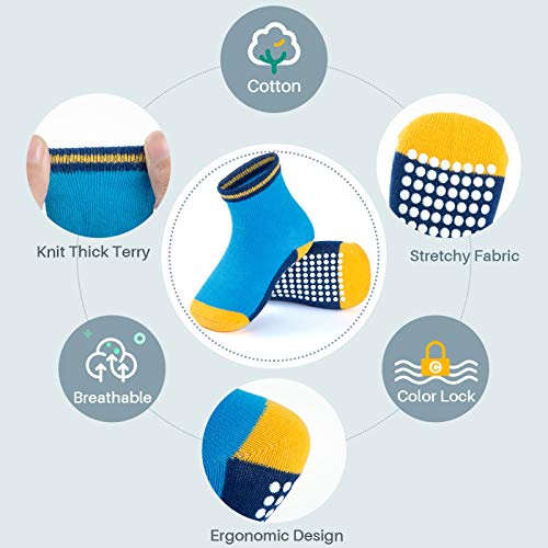Image of JAKIDAR 12 Pack Baby Socks Cotton Crew Toddler Socks Grips Non Slip Bottom Kids Socks