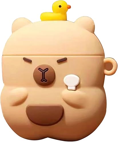 Funda compatible con AirPods, linda funda protectora de silicona suave Kawaii con llavero (oso lindo 1, AirPods 2 y 1)