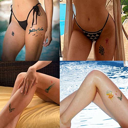 Tattoonova 6 Sheets Temporary Tattoo Women Adults Jellyfish Party Favors Body Face Sleeve Fake Tattoos #TOP2