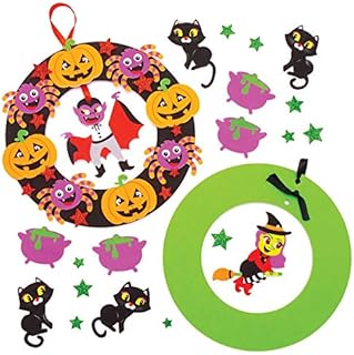 Baker Ross AW861 Wreath Kits for Kids, for Your Halloween Decorations, Ornaments, Door Plaques, Party Activities and More (Pack of 3), Assorted