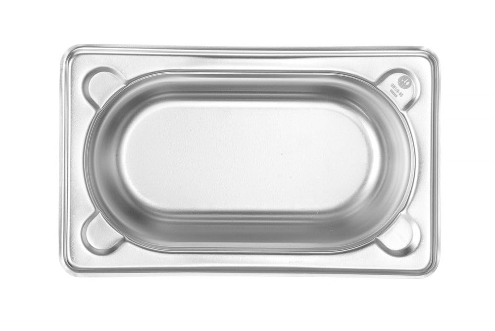 HENDI Gastronormbehälter, Temperaturbeständig von -40° bis 300°C, Heißluftöfen-Kühl- und Tiefkühlschränken-Chafing Dishes-Bain Marie, Stapelbar, 0,6L, GN 1/9, 176x108x(H) 65mm, Edelstahl