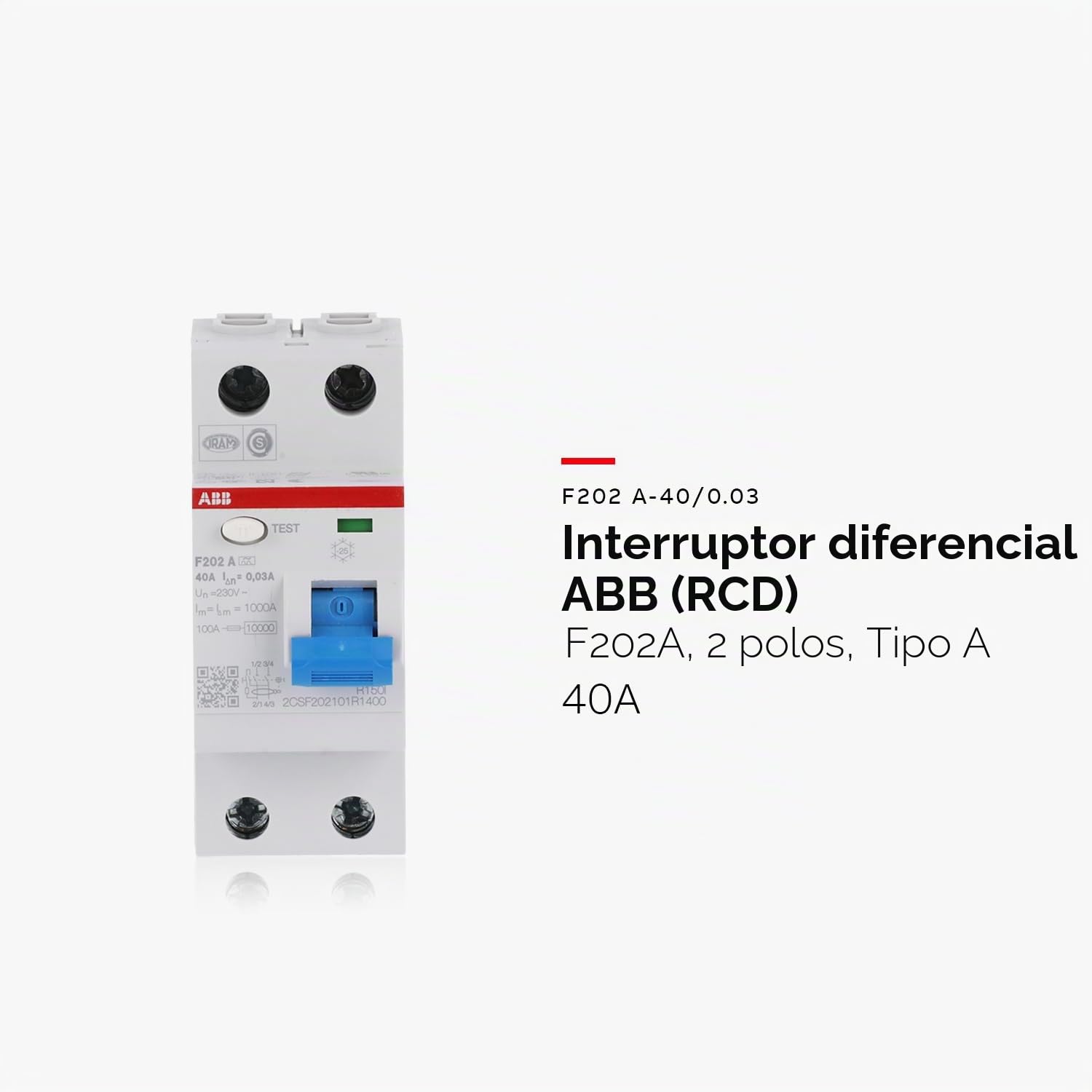 Abb F202A-40 / 0,03 interruptor de circuito de corriente residual, 4 polos
