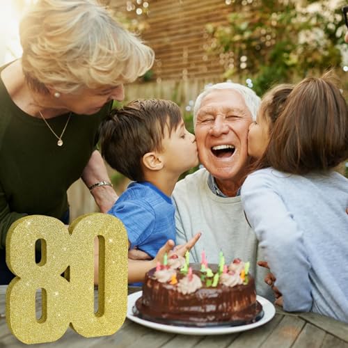Image of TONIFUL 80th Birthday Decoration for Men and Women,80th Anniversary Decoration,Glod Glitter 80th Birthday Centerpieces for Party Decoration,Number 80 Centerpiece Table Decoration
