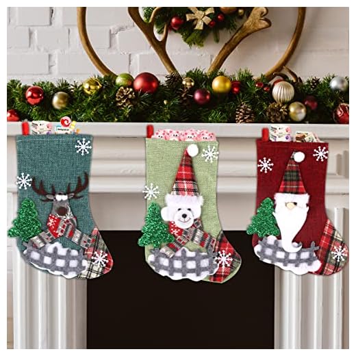 FainFun Chaussettes de Noel Deco, 3 Pièces 22 * 15CM Chaussette de Noël a Personnaliser en Lin, Chaussette de Noel Decoration pour Sapin de Noël, Cheminee, Lot de Bottes Noel a Decorer