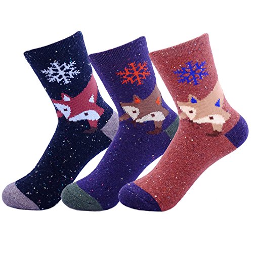 JOYCA & CO. 3-5 Pairs Womens Multicolor Fashion Warm Wool Cotton Thick Winter Crew Socks (Lady Fox)