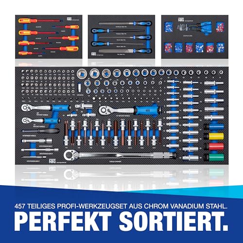 Carro de herramientas XXL equipado con herramientas | 457 piezas | +12 cajones con cerradura | 10 con herramientas | con incrustaciones flexibles de óptica de carbono | Carro de taller Caja de - Imagen 4