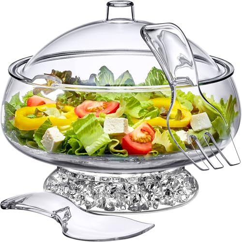 Amazing Abby - Ice Bed - Acrylic 5-Quart Salad Bowl with Built-in Ice Base and Lid, Plastic Clear Serving Bowl with Integrated Servers, Keeping Salad Cold and Fresh for Party, Picnic, Outdoor Dining