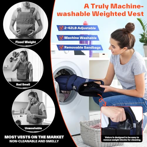 Image of Sportneer Adjustable Weighted Vest Weights: 2-18 lbs /2-42 lbs Washable Weight Vest for Walking 16 In 1 Fast Adjust Rucking Vest for Women and Men Home Gym Running Jogging Strength Training Vests