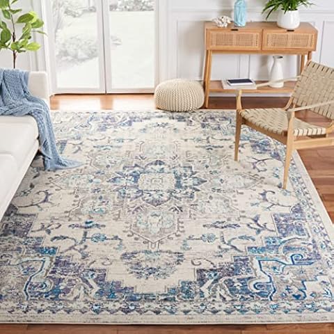 SAFAVIEH Madison Collection Area Rug - 8' x 10', Ivory & Grey, Boho Chic Medallion Distressed Design, Non-Shedding & Easy Care, Ideal for High Traffic Areas in Living Room, Bedroom (MAD473C) Cover