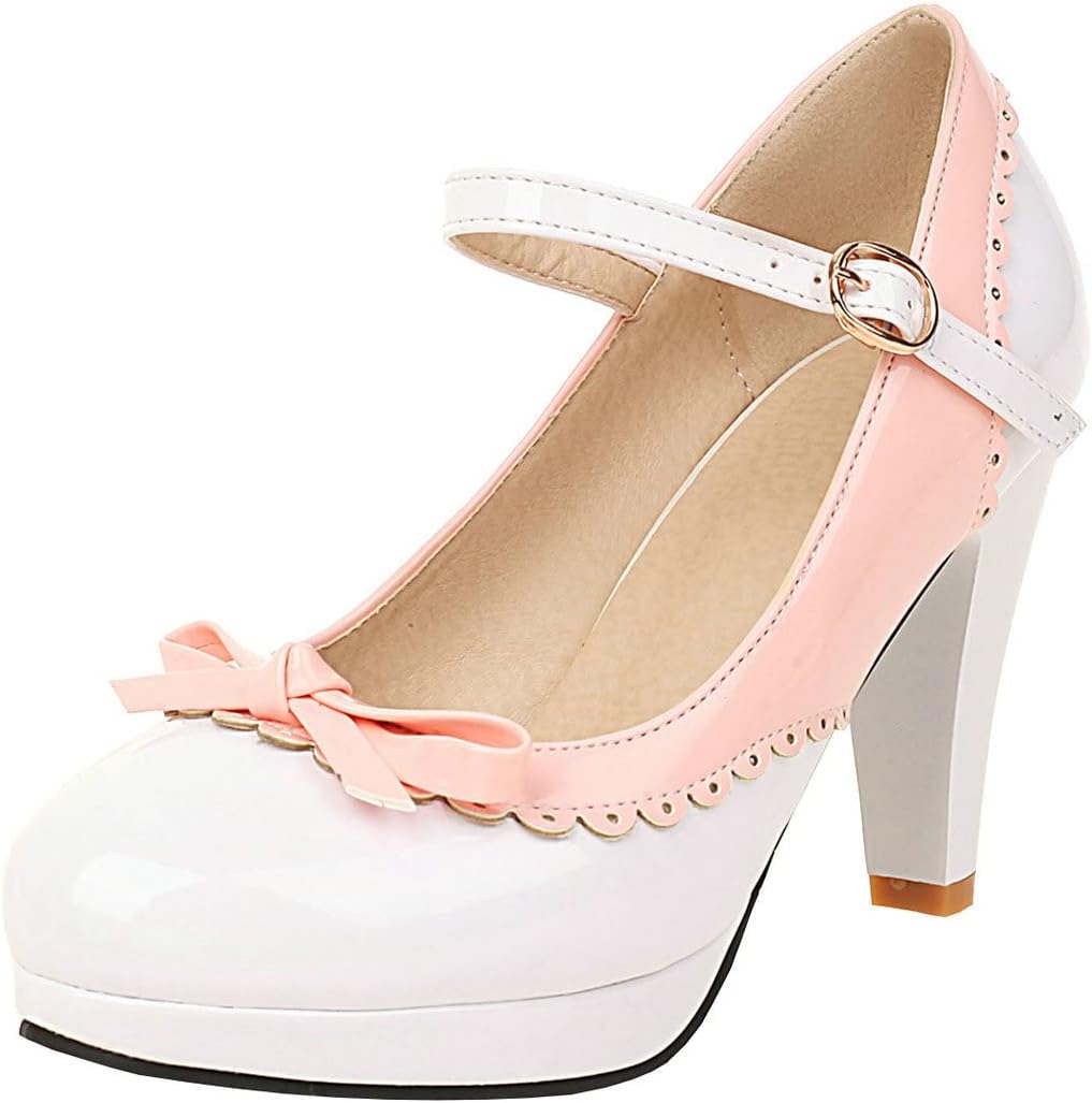 Etebella Womens High Heel Rockabilly Vintage Shoes Chunky Platform Mary Jane Pumps