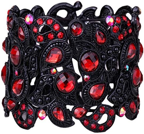 YACQ Women's Flower Stretch Cuff Bracelet fit Wrist Size 6.5 to 7.5 inch - Comfortable Elastic Band & Floral Pattern Crystal Jewelry - Lead & Nickle Free - Halloween Costume Outfit