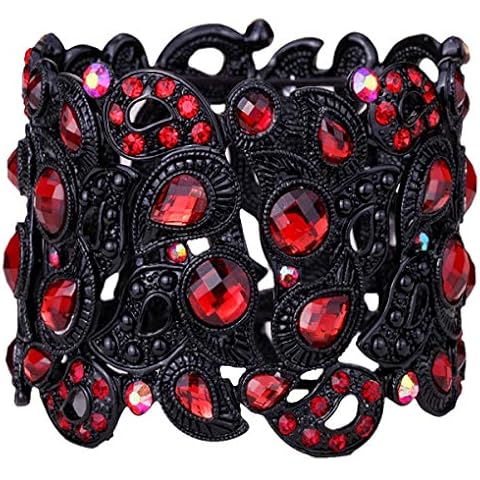 YACQ Women's Flower Stretch Cuff Bracelet fit Wrist Size 6.5 to 7.5 inch - Comfortable Elastic Band & Floral Pattern Crystal Jewelry - Lead & Nickle Free - Halloween Costume Outfit Cover