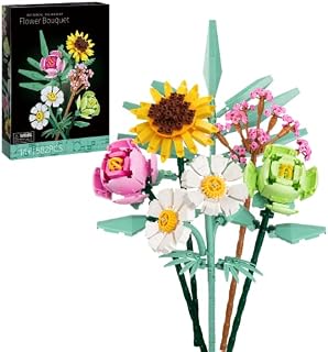 IKUPER Flower Bouquet Building Kit, 6 Stems Artificial Flowers, Botanical Collection Set for Adults, Creative Decorative Home Accessories, Ideas Gifts for Adults and Kids Aged 14+ (582PCS)