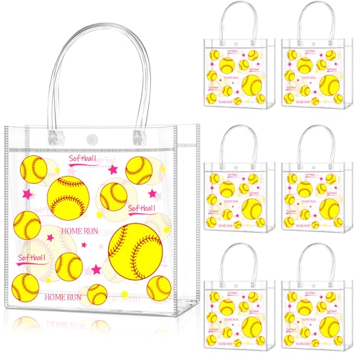 Zenoble 24 PCS Softball Goodie Bags PVC Clear Snack Candy Treat Party Gift Bags with Handle for Girls Softball Team Theme Birthday Holiday Party Supplies