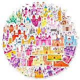🏰【Autocollants Château】Au total 100 pièces avec 50 designs différents offrent un large choix pour répondre aux divers besoins d'autocollants des enfants.