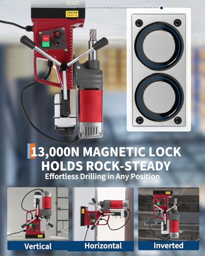 Image of Magnetic Drill Press Kit, 1.57 inch 1550W Electric Mag Drill with Variable Speed & Adapter, 10-Speed (820RPM), 2922LBF Force, Double Dovetail Portable Drilling Machine for Industrial, Workshop and Home