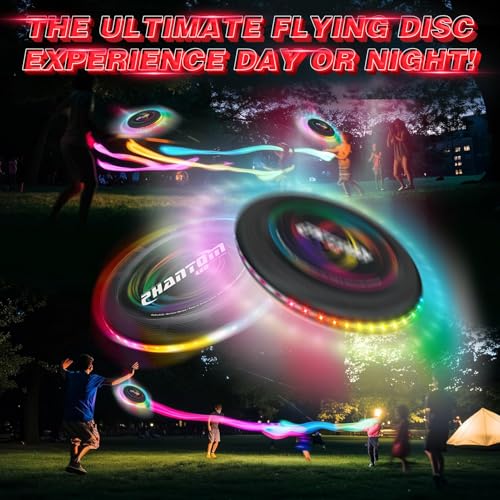 Light up Flying Disc-16 Millions Colors, 48 LEDs & 13 Light Modes, LED Flying Disc for Adults, Kids & Teens, Glow in the Dark Ring, Waterproof Party Toy Christmas Birthday Gift, Age 6+ (black, 10.6in)