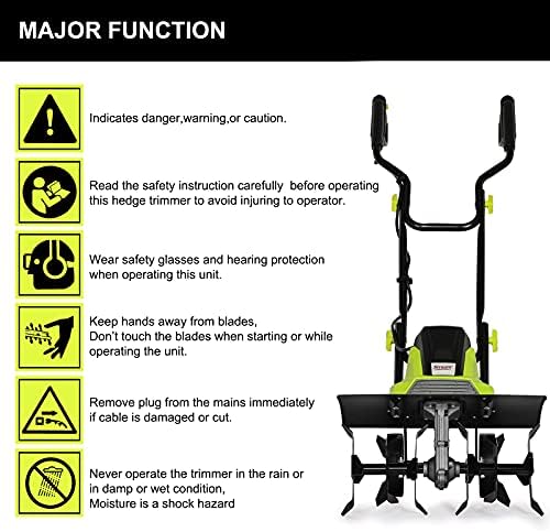 Garden Rotavator, Tiller and Cultivator, 1500W Electric Rotavator with 45cm Width, 22cm Depth, 10m Power Cable, Safety Switch, Garden Lawn Soil Cultivator Rotovator for soil Loosening