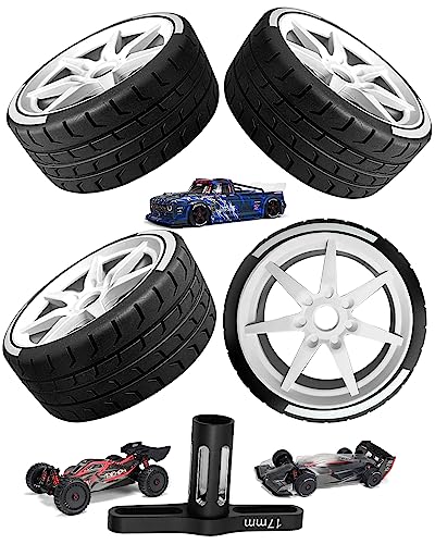 Rcarmumb RC Truck Tires for ARRMA 1/8 Typhon 6s BLXï¼Œ1/7 Infraction 6S BLX,Limitlessï¼ŒRC Wheel Tires Set,4PCS 42/100 2.9 Tires Highway Tires,White
