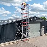 Trade Master Pro® Aluminium Scaffold Tower | Heavy Duty| Height Adjustable | Folding Base Unit | 230 KG Load Capacity | Easy Assembly | EN1004 Certified | 4m Working Height & 2 x Outriggers