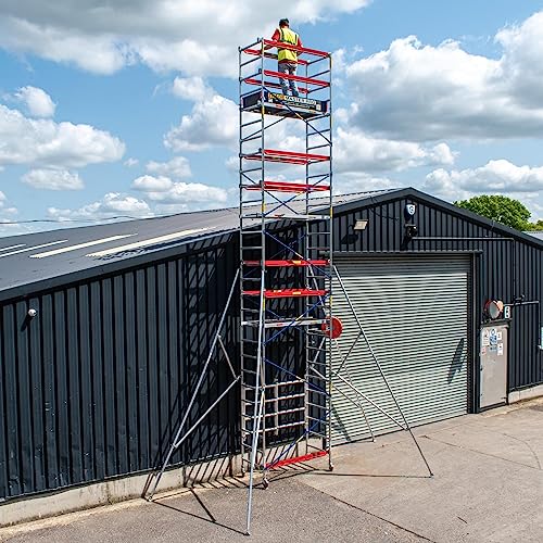 Image of Trade Master Pro® Aluminium Scaffold Tower | Heavy Duty| Height Adjustable | Folding Base Unit | 230 KG Load Capacity | Easy Assembly | EN1004 Certified | 3.2m Working Height & 2 x Outriggers