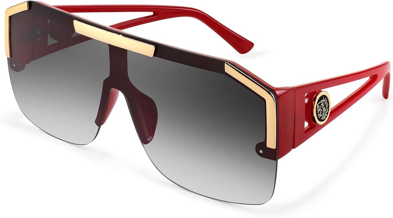 Square Oversized Sunglasses for Men Women, Flat Top Shield One Piece Lens Sun Glasses Shades B2765