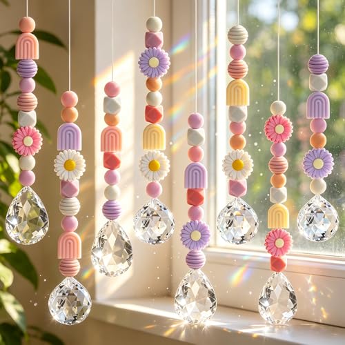 VEEKAY 8er Set Sonnenfänger Kristall,DIY Kristalle Anhänger Suncatcher,Mix DIY Bastelset,Regenbogenmacher,Regenbogen Kristalle Anhänger für Fenster,Garten,Hochzei