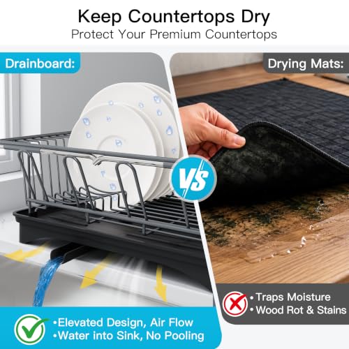 Image of JASIWAY Gray Dish Drying Rack in Sink with Drainboard and Utensil Holder