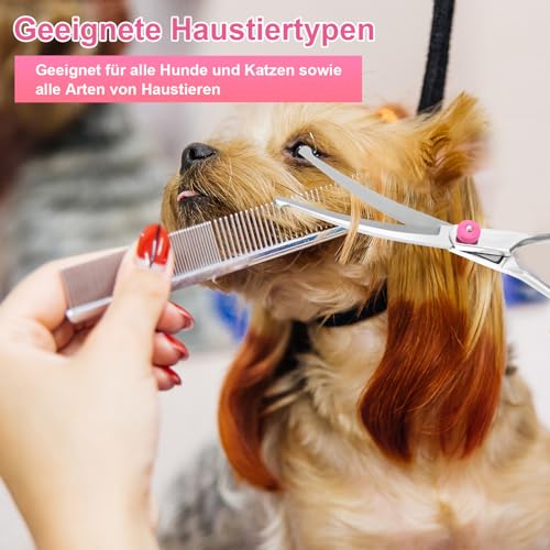 Jostift Hunde Scheren, Gebogene Schere Hund Fellschere Für Hunde und Katzen, Profi Runder Grooming Hundeschere, Edelstahl Fellschere Hundepflege-Schere für Katze und Anderen Haustieren, Rosa