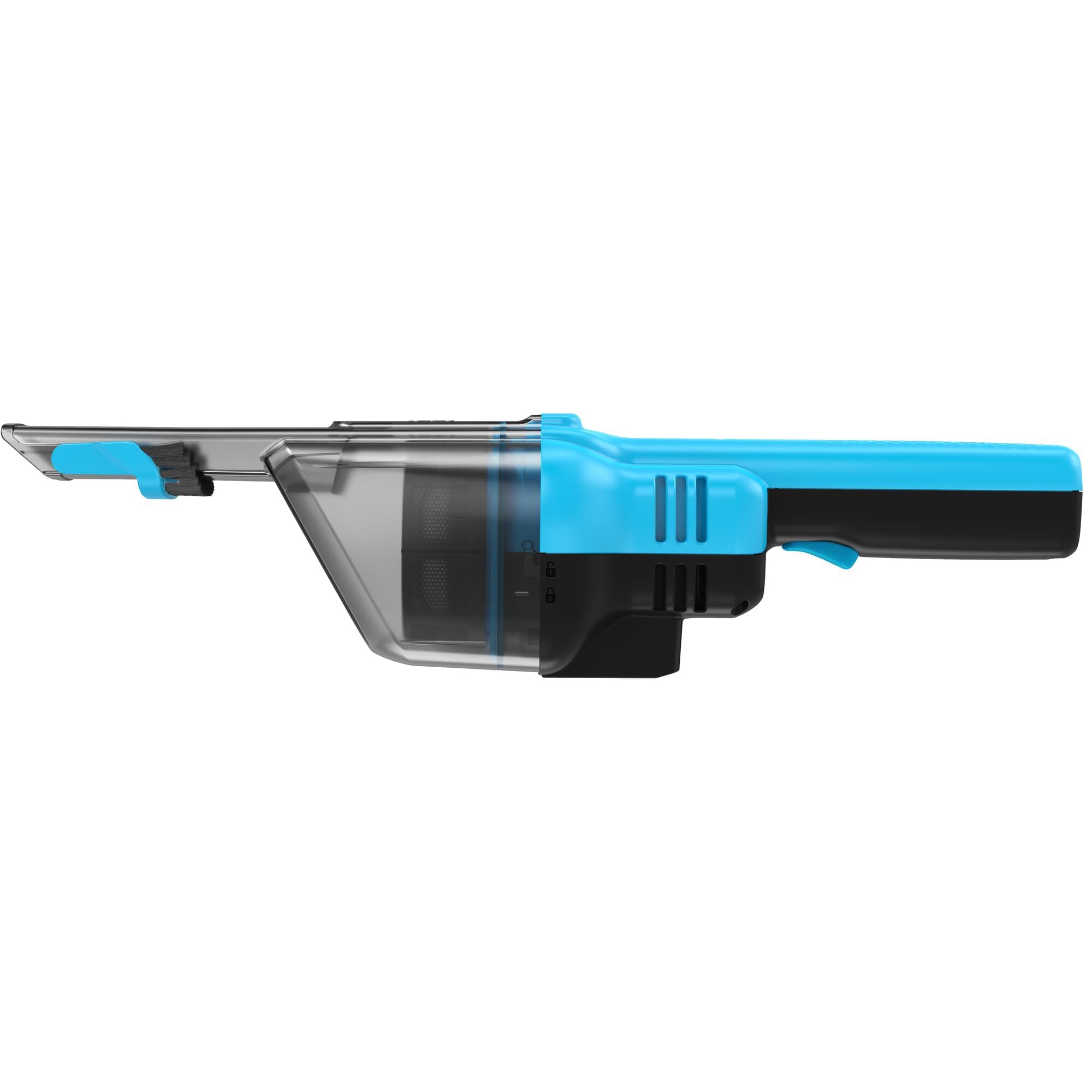 Black+Decker NVD215J-QW Aspirador de Mano 7.2 V, Batería de 1.5 Ah, Autonomía de 10 min, Deposito Trasparente de 290 ml, Boquilla Larga, Incluye Cargador Tipo Jack y Boquilla para Ranuras
