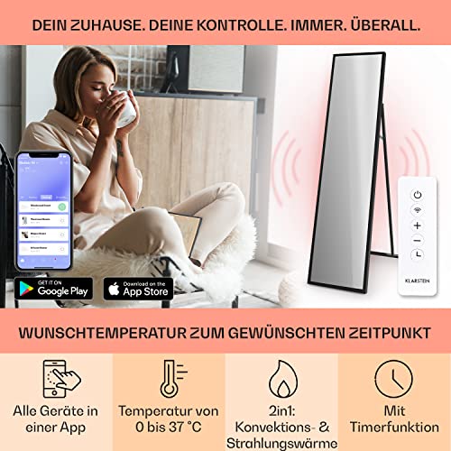 Klarstein Infrarotheizung, Infrarot Spiegelheizung Standgerät, Infrarotheizung mit Thermostat, Heizung mit Erkennung Offener Fenster & App- Control, Heater CO2- Frei, IP24 Infrarot Heizgeräte, 900 W-3
